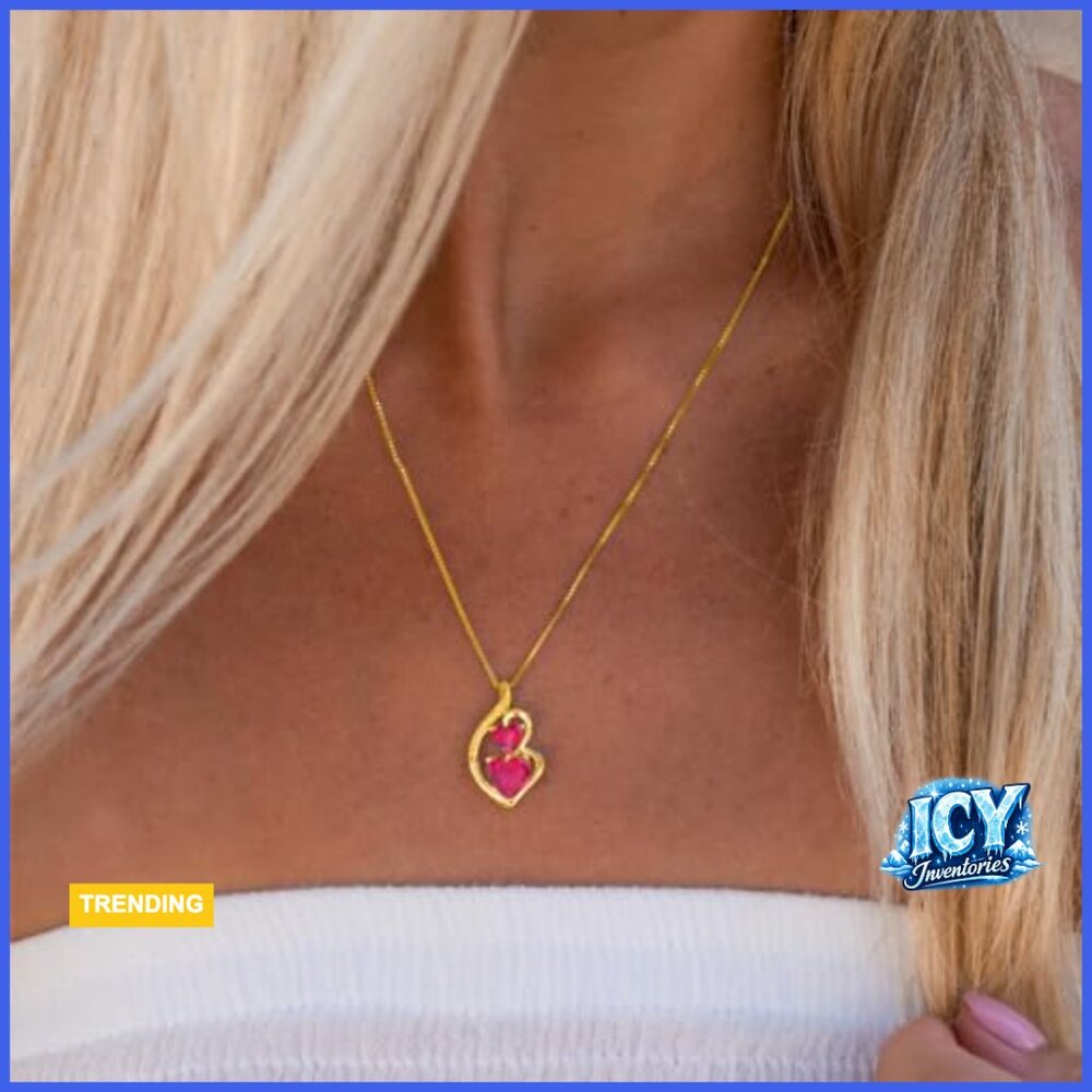 Lab Created Ruby Heart Necklace Diamond Accents Y… - image 3